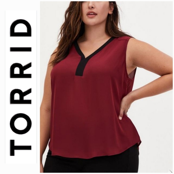 torrid Tops - Torrid Georgette Sleeveless Tank Burgundy & Black 4X NWOT NEW